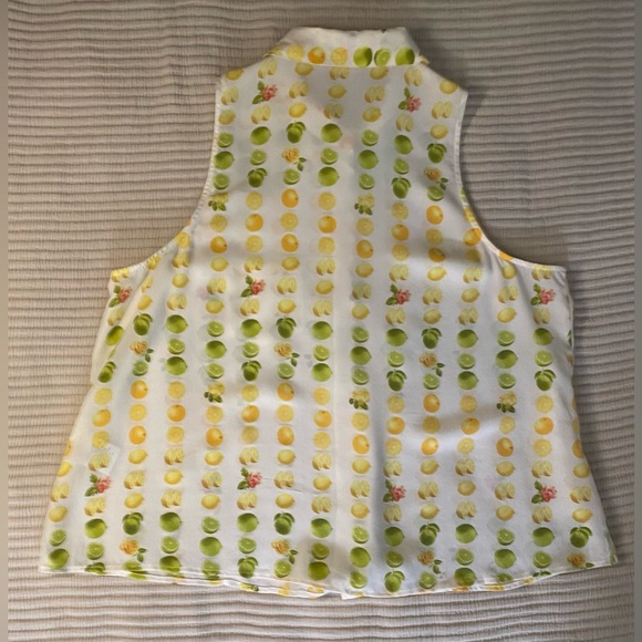 Equipment Femme 100% Silk Button Down Tank Dickey Citrus Lemons Limes Roses L - Picture 7 of 9